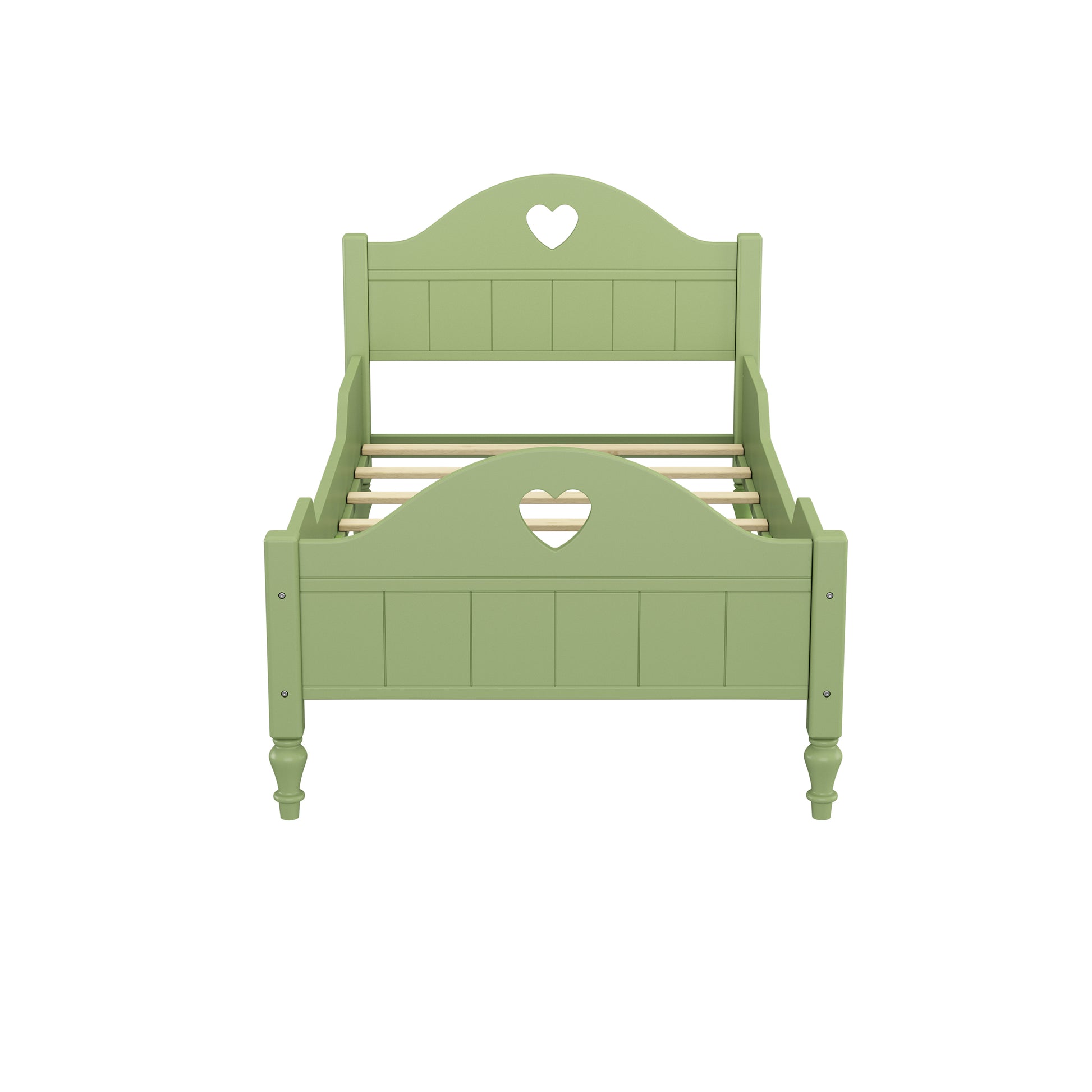Girl'S Beautiful Princess Bed Macaron Twin Size Toddler Bed With Side Safety Rails And Headboard And Footboard, Oliver Green Olive Green Solid Wood Mdf