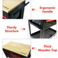 3 Drawers Multifunctional Tool Cart With Wheels And Wooden Top Black Red Metal