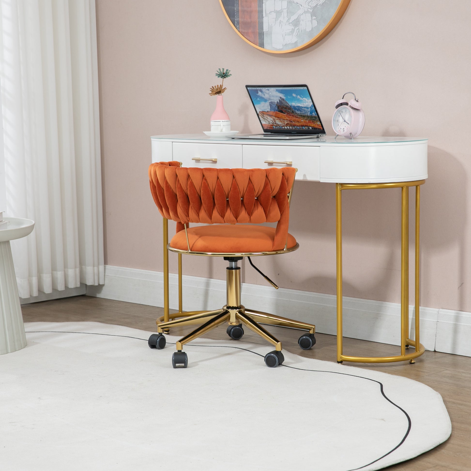 Coolmore Home Office Desk Chair, Vanity Chair, Modern Adjustable Home Computer Executive Chair Swivel Task Chair For Small Space, Living Room, Make Up, Studying Orange Polyester