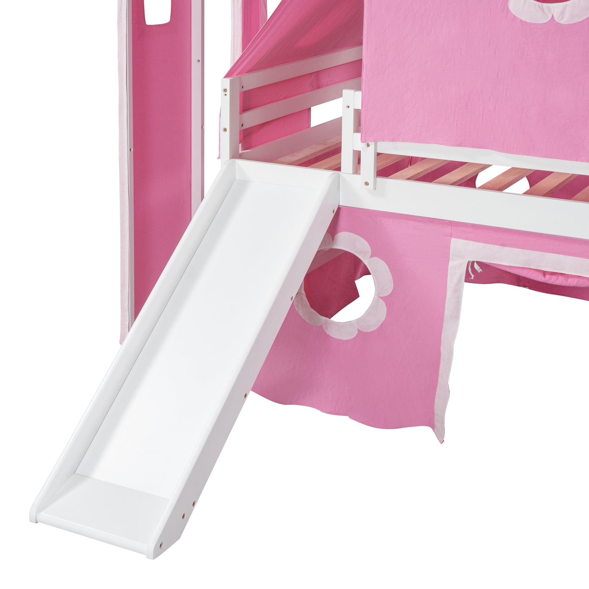 Full Size Loft Bed With Slide Pink Tent And Tower Pink Full Pink Solid Wood Mdf