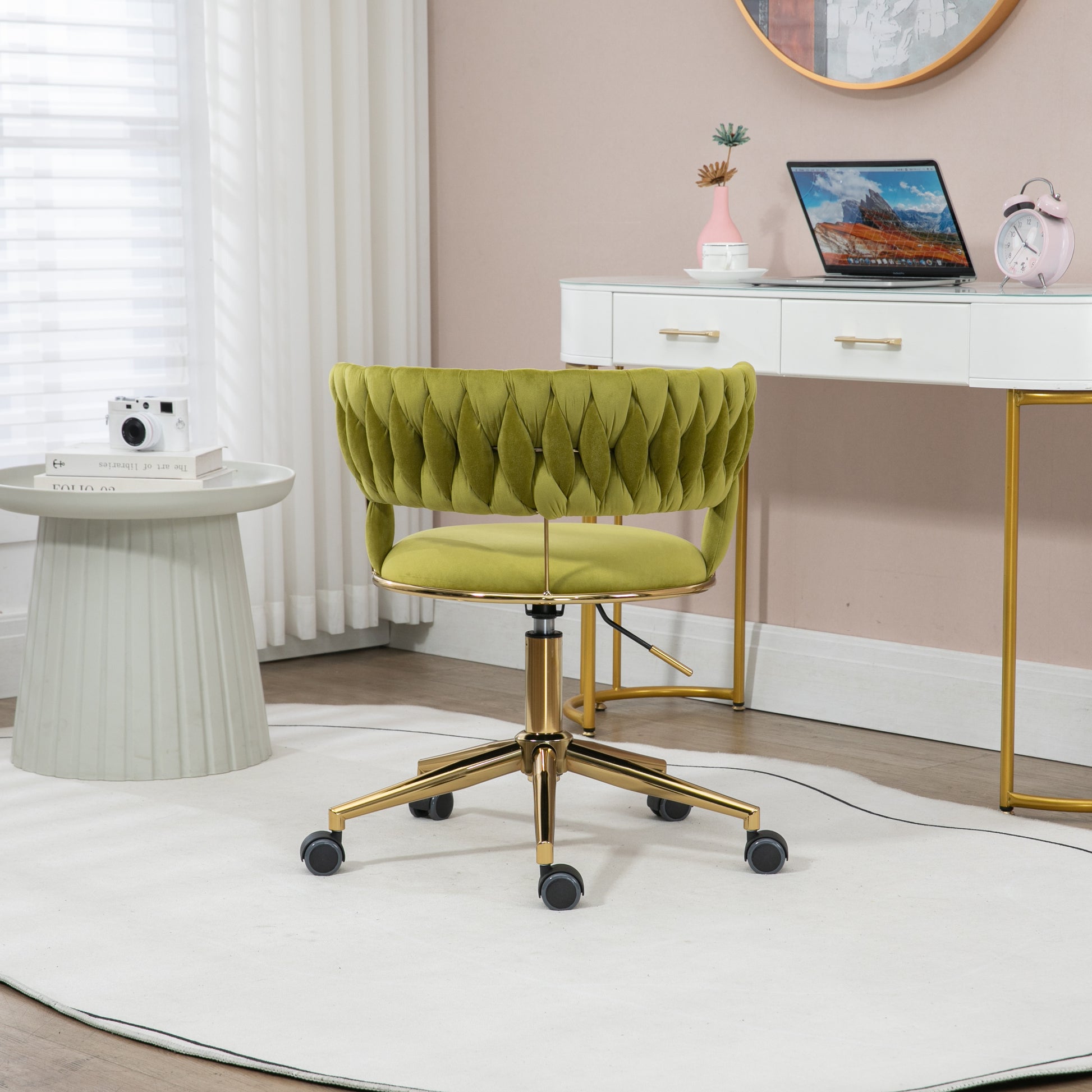 Coolmore Home Office Desk Chair, Vanity Chair, Modern Adjustable Home Computer Executive Chair Swivel Task Chair For Small Space, Living Room, Make Up, Studying Olive Polyester