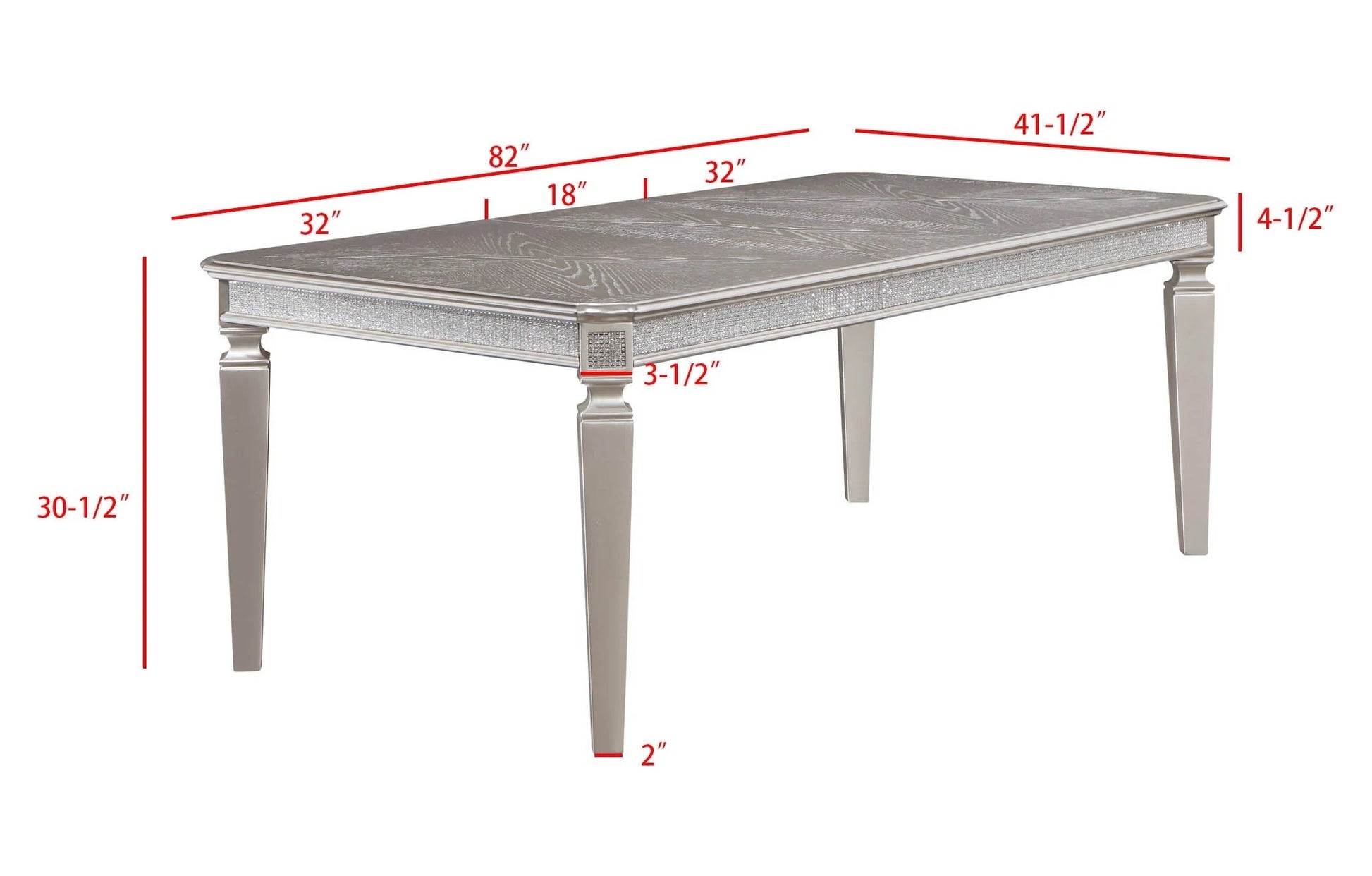 Modern Glam 1Pc Dining Table Silver Gray Finish 18" Extension Leaf With Sparkling Accents Casual Dining Room Furniture Gray Dining Room Modern Wood