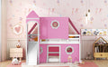 Full Size Loft Bed With Slide Pink Tent And Tower Pink Full Pink Solid Wood Mdf