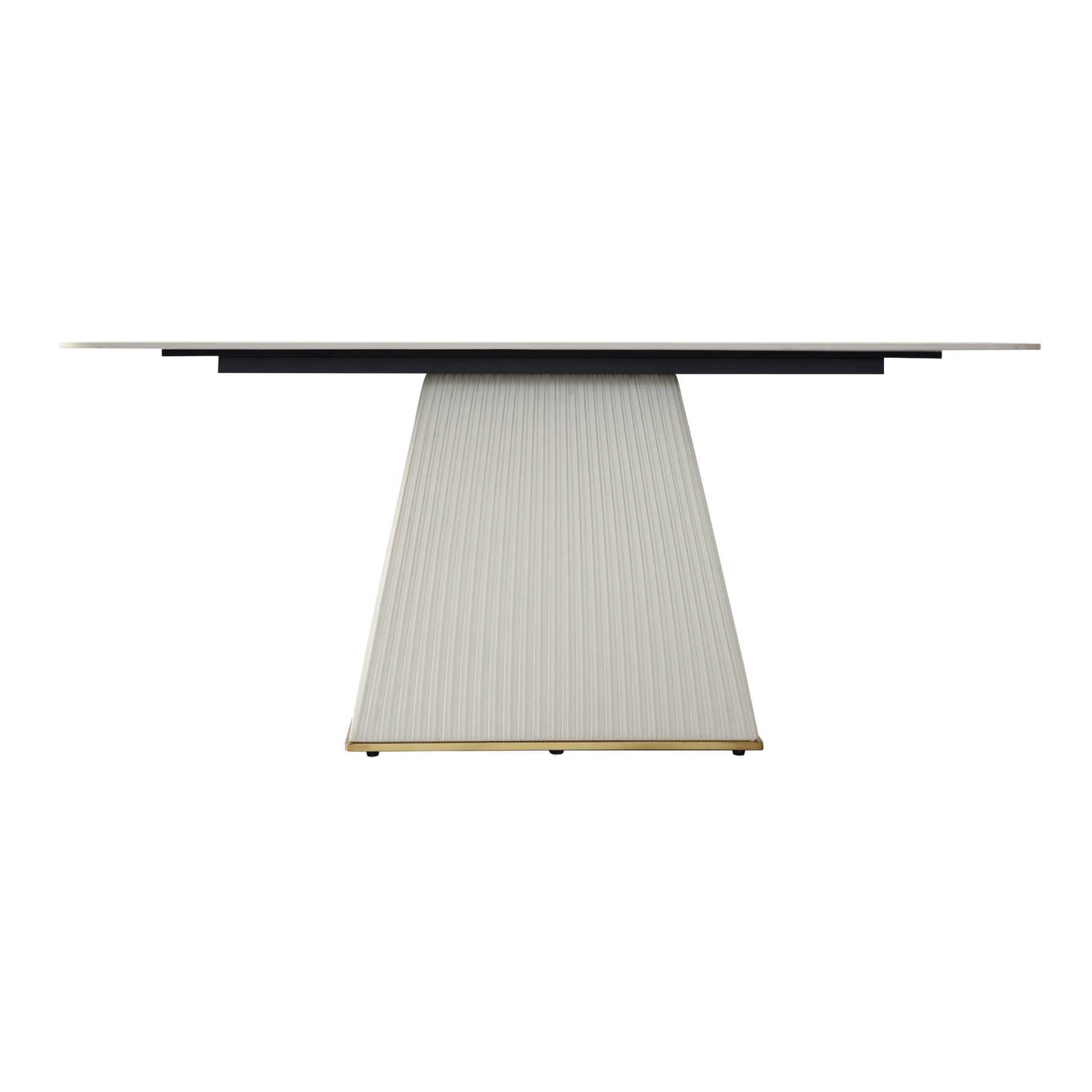 78.74" Modern Artificial Stone Pandora Straight Side Panel Beige Pu Plywood Table Legs Can Accommodate 8 People. White Dining Room Plywood Sintered Stone