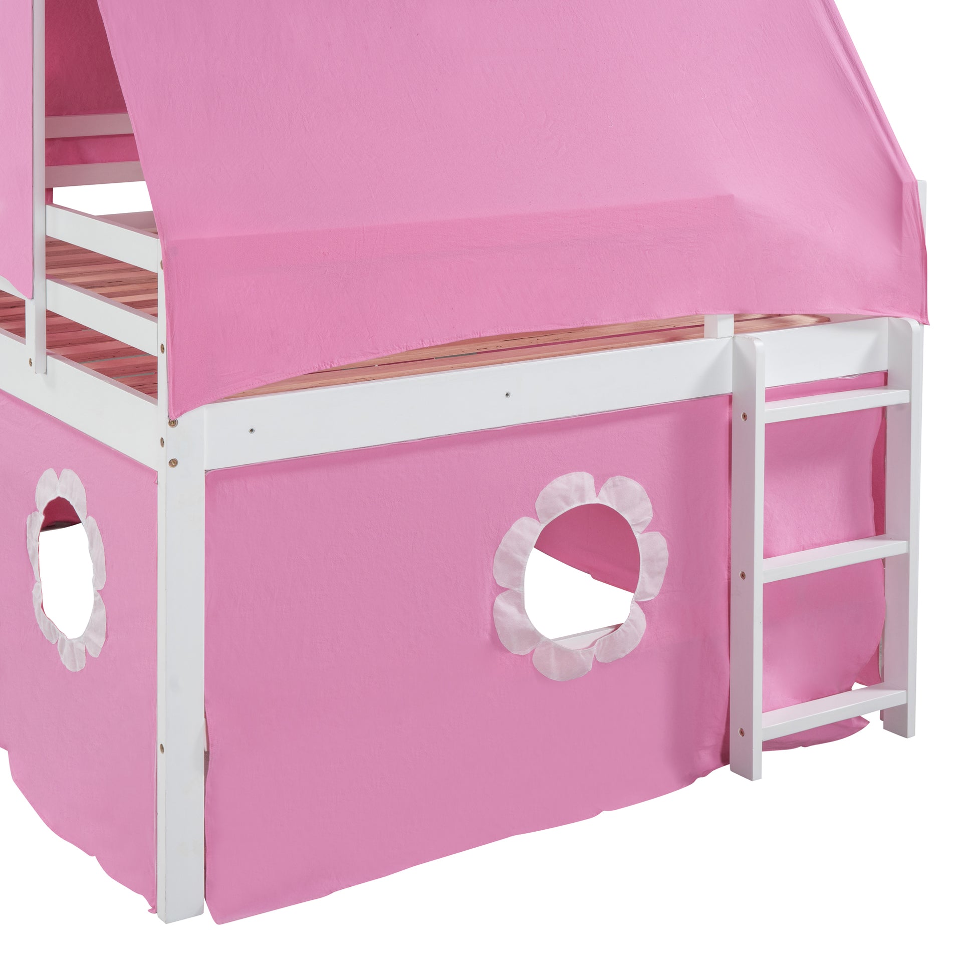 Full Size Loft Bed With Slide Pink Tent And Tower Pink Full Pink Solid Wood Mdf