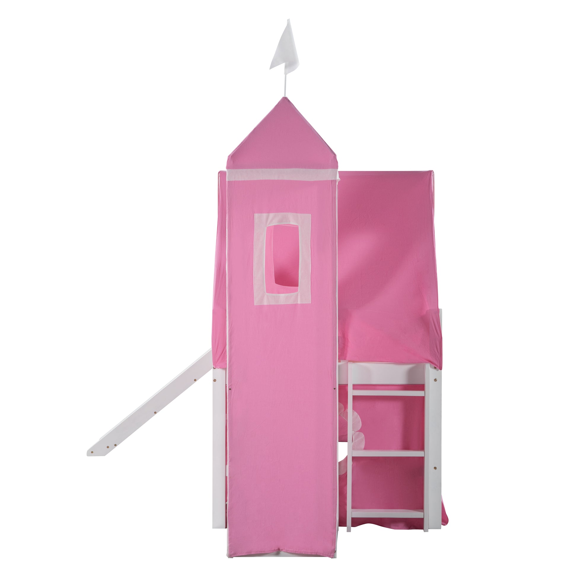 Twin Size Loft Bed With Slide Pink Tent And Tower Pink Twin Pink Solid Wood Mdf