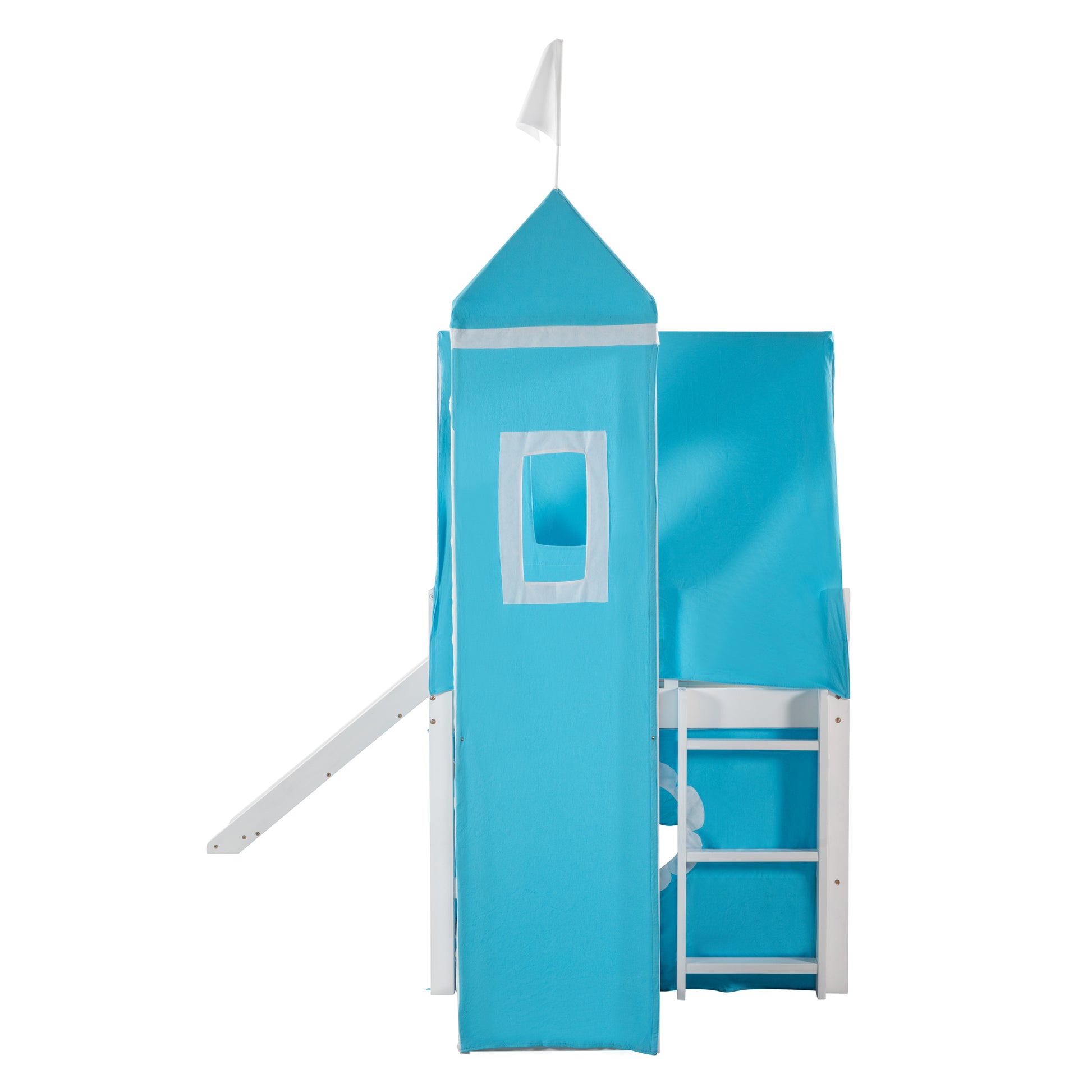 Twin Size Loft Bed With Slide Blue Tent And Tower Blue Twin Blue Solid Wood Mdf