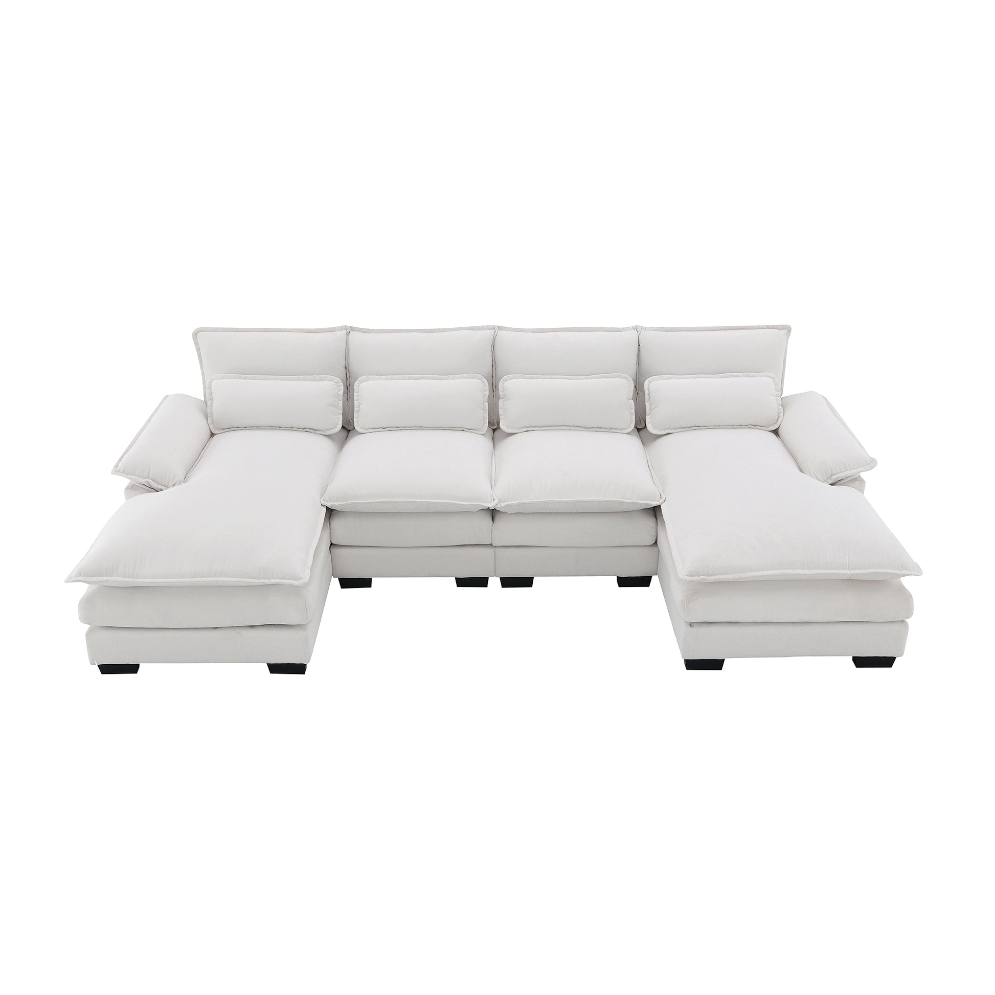 109.8*55.9" Modern U Shaped Sectional Sofa With Waist Pillows,6 Seat Upholstered Symmetrical Sofa Furniture,Sleeper Sofa Couch With Chaise Lounge For Living Room,Apartment,5 Color White Chenille 6 Seat