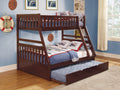 1Pc Twin Full Bunk Bed With Twin Trundle Dark Cherry Finish Wooden Bedroom Furniture Box Spring Not Required Brown Mix Bedroom Transitional Bunk Wood