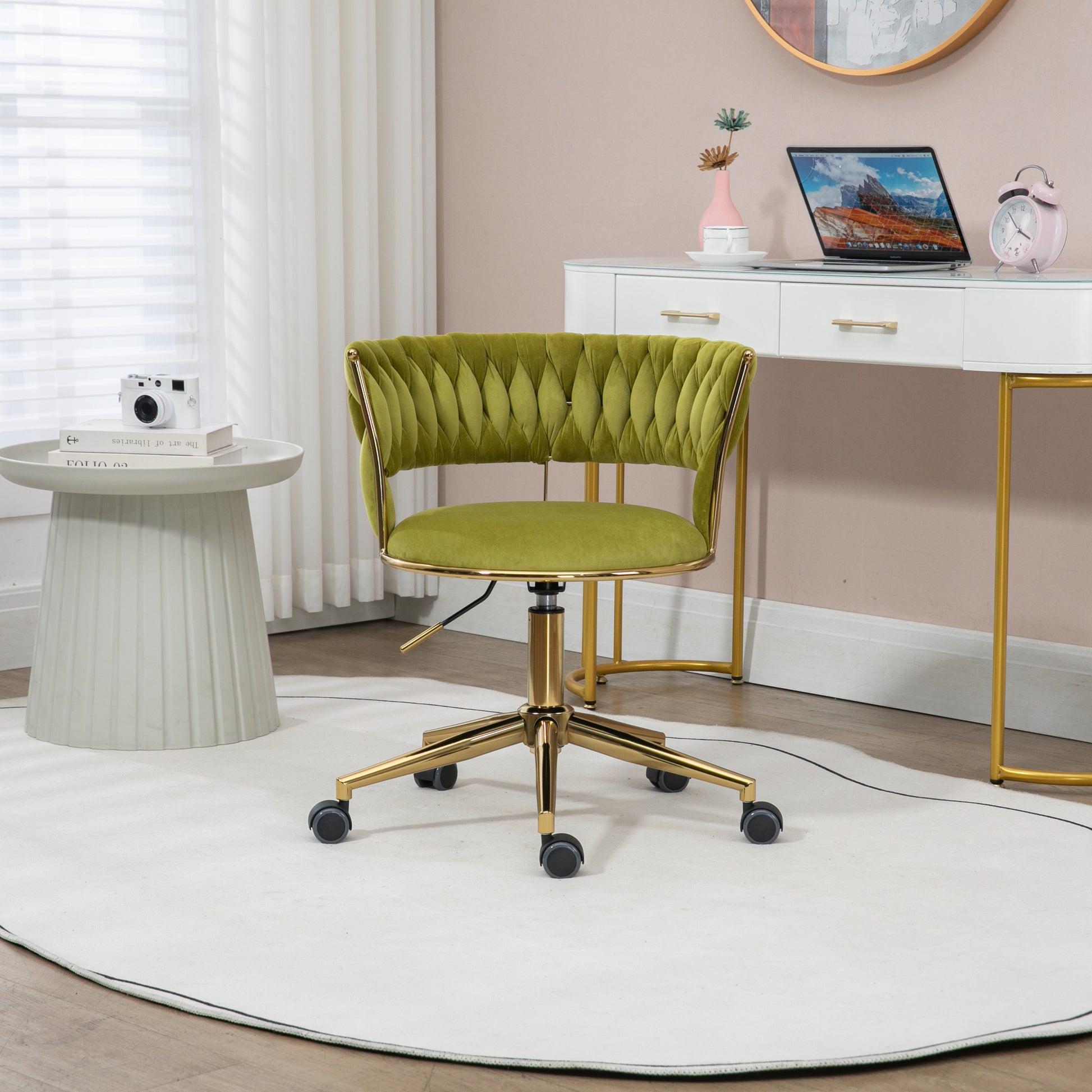 Coolmore Home Office Desk Chair, Vanity Chair, Modern Adjustable Home Computer Executive Chair Swivel Task Chair For Small Space, Living Room, Make Up, Studying Olive Polyester