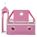 Twin Size Loft Bed With Slide Pink Tent And Tower Pink Twin Pink Solid Wood Mdf