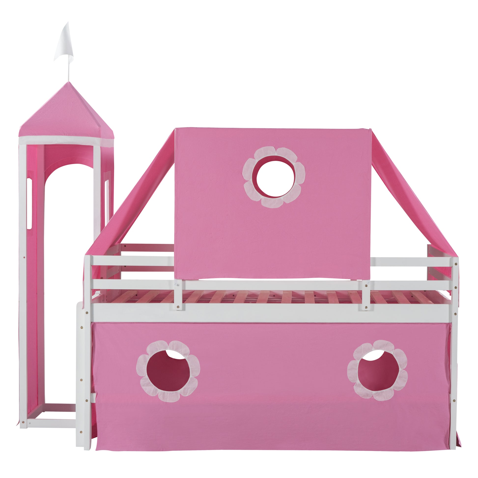 Twin Size Loft Bed With Slide Pink Tent And Tower Pink Twin Pink Solid Wood Mdf