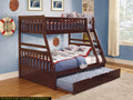 1Pc Twin Full Bunk Bed With Twin Trundle Dark Cherry Finish Wooden Bedroom Furniture Box Spring Not Required Brown Mix Bedroom Transitional Bunk Wood