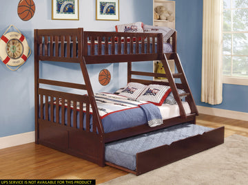 1Pc Twin Full Bunk Bed With Twin Trundle Dark Cherry Finish Wooden Bedroom Furniture Box Spring Not Required Brown Mix Bedroom Transitional Bunk Wood