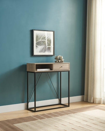 Console Table With One Drawer And Open Cubby Brown & Black Deep Rustic Brown Particle Board