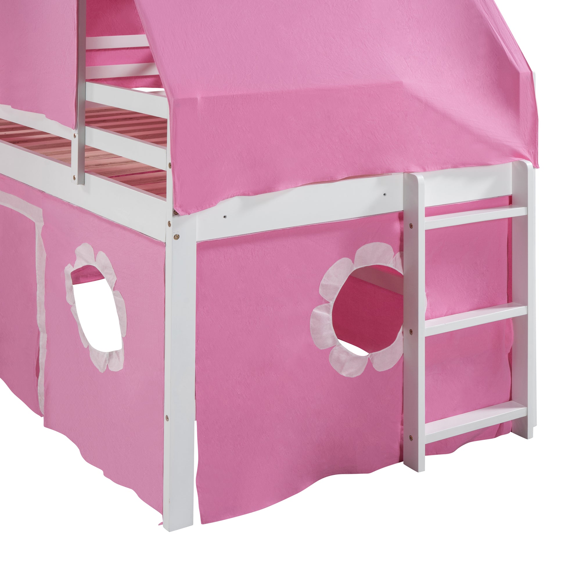 Twin Size Loft Bed With Slide Pink Tent And Tower Pink Twin Pink Solid Wood Mdf