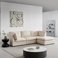 L Shape Modular Soft Fabric Sofa Filled With Down Beige Beige Down Filling Fabric