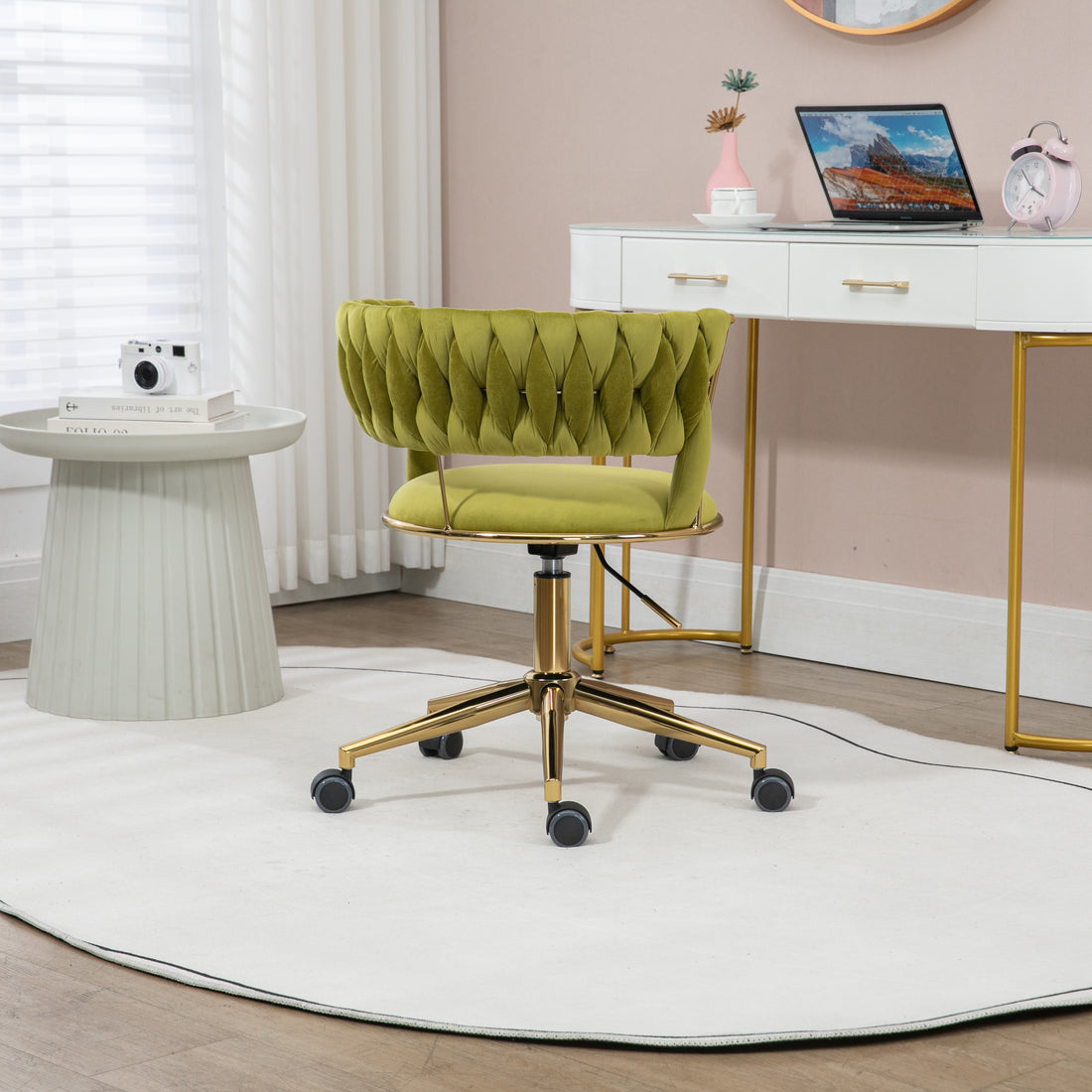 Coolmore Home Office Desk Chair, Vanity Chair, Modern Adjustable Home Computer Executive Chair Swivel Task Chair For Small Space, Living Room, Make Up, Studying Olive Polyester