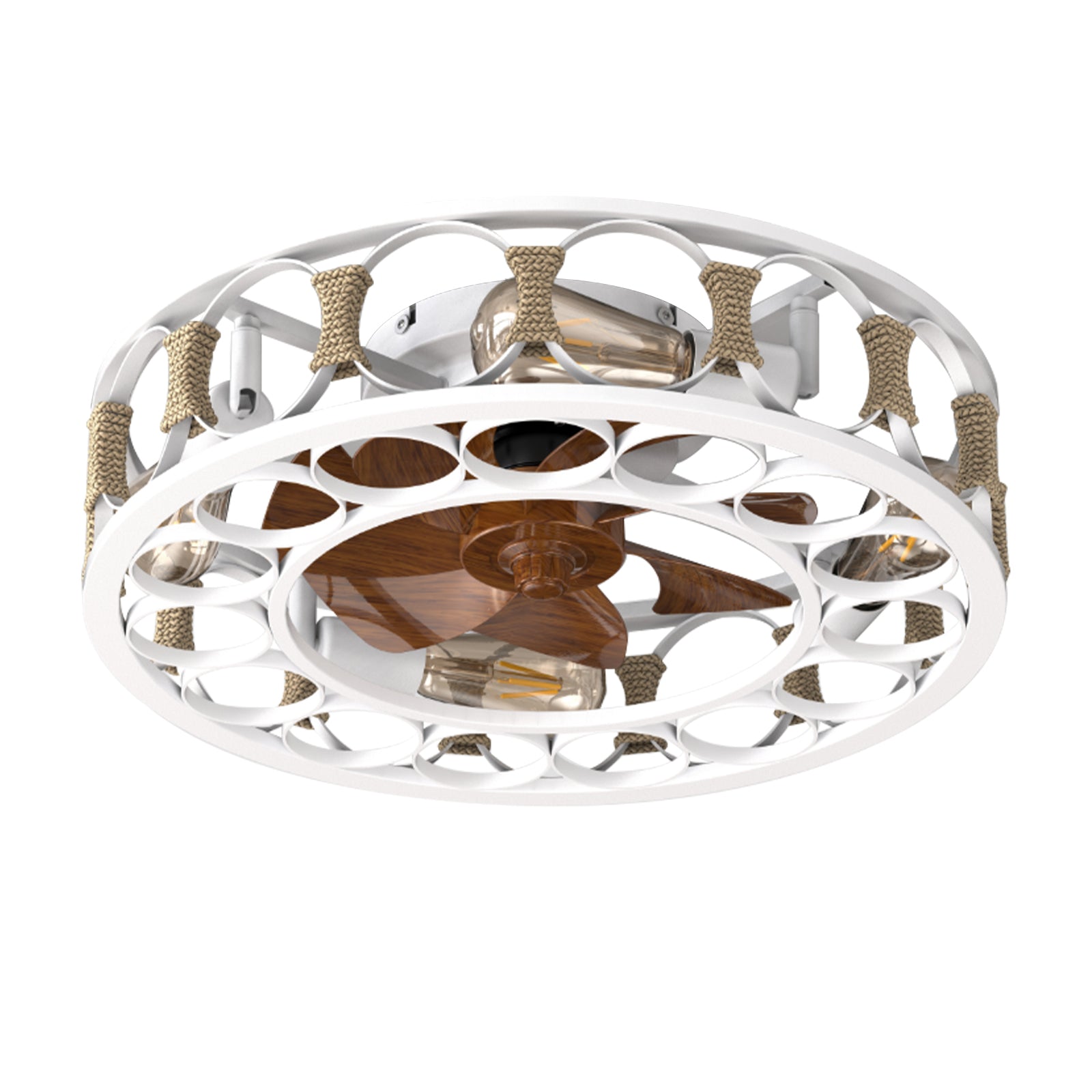 Caged Ceiling Fan With Lights Remote Control,Semi Embedded Modern Ceiling Fans, 6 Speeds Reversible Blades, 4 Led Bulbs Include White White Modern Abs Iron