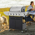 Propane Grill 4 Burner Barbecue Grill Stainless Steel Gas Grill With Side Burner, 46,500 Btu Outdoor Cooking, Patio, Garden Barbecue Grill, Black And Silver Silver Stainless Steel