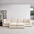 Modular Sofa With Ottoman,Filled With Down ,Soft Linen Fabric,Beige Beige Down Filling Fabric