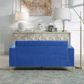 Velvet Loveseat With Pillows And Gold Finish Metal Leg For Living Room Dark Blue Velvet