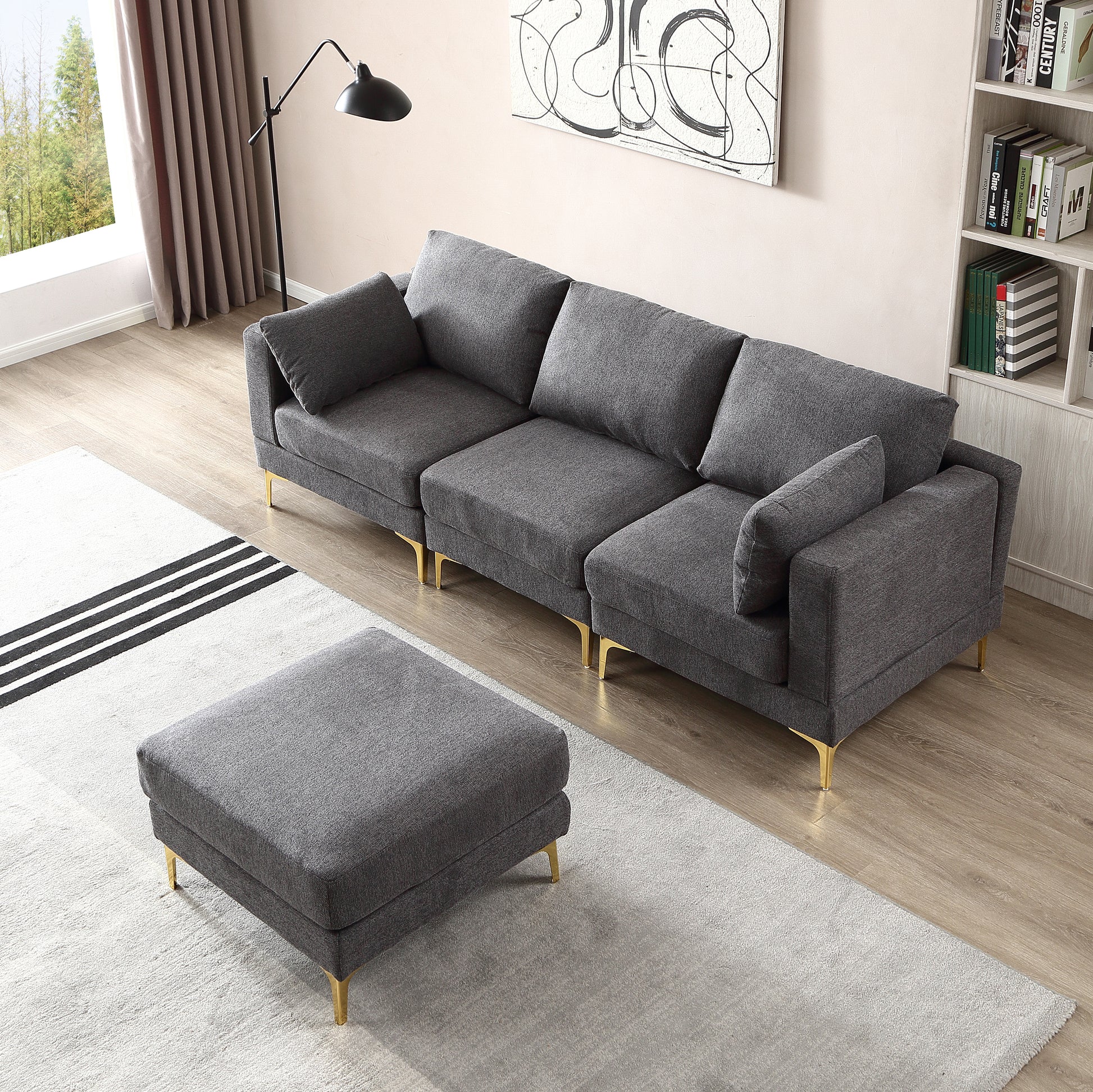 Adf Living Room Furniture Modern Leisure L Shape Couch Dark Grey Fabric Dark Grey Foam Fabric