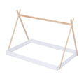 Full Size Tent Floor Bed With Triangle Structure, White Natural Full Box Spring Not Required White Wood Wood