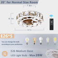 Caged Ceiling Fan With Lights Remote Control,Semi Embedded Modern Ceiling Fans, 6 Speeds Reversible Blades, 4 Led Bulbs Include White White Modern Abs Iron