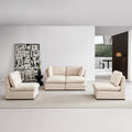 Modular Sofa With Ottoman,Filled With Down ,Soft Linen Fabric,Beige Beige Down Filling Fabric