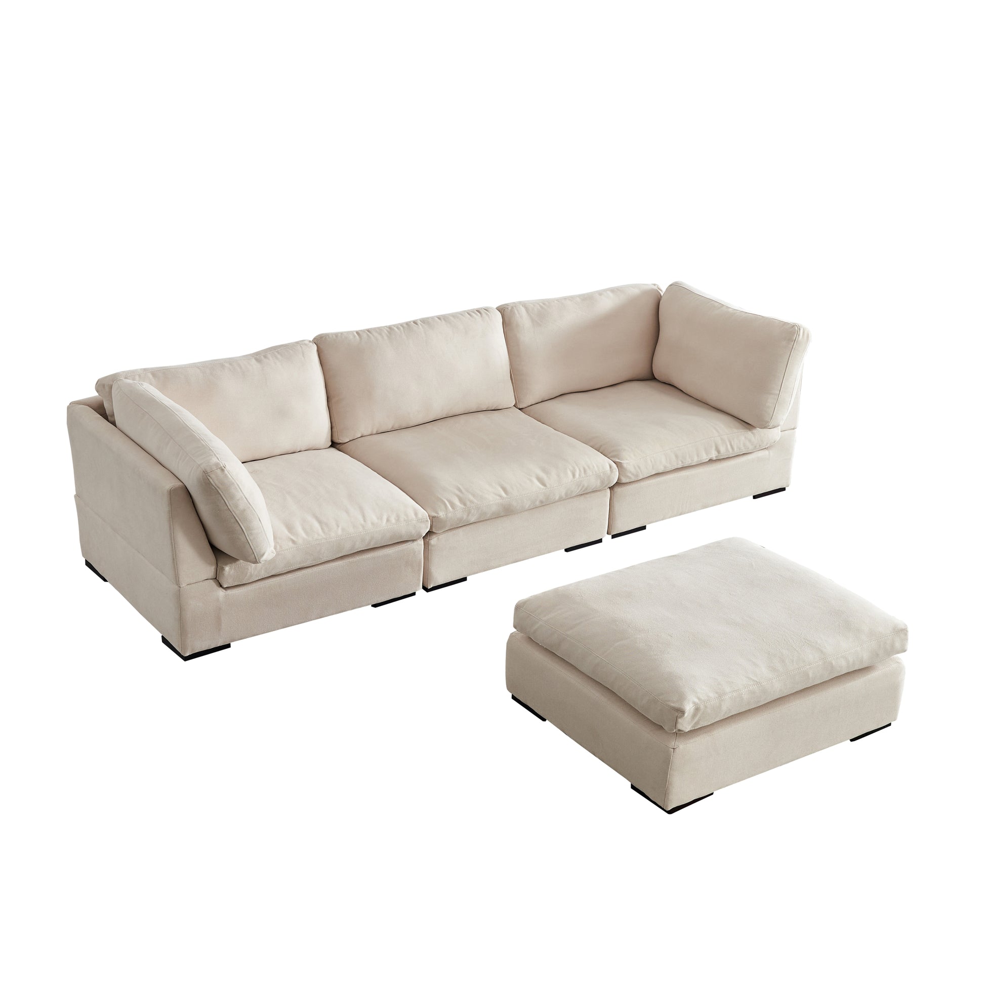 L Shape Modular Soft Fabric Sofa Filled With Down Beige Beige Down Filling Fabric