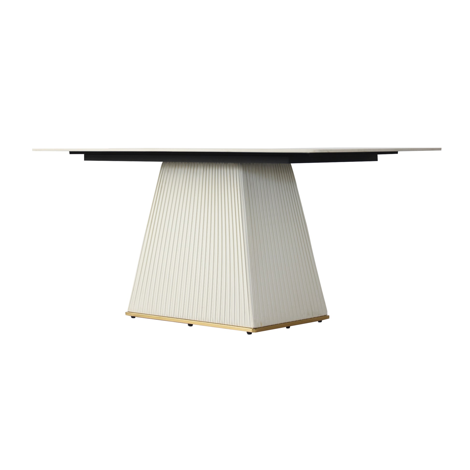 78.74" Modern Artificial Stone White Straight Side Panel Beige Pu Plywood Table Legs Can Accommodate 8 People. White Dining Room Plywood Sintered Stone