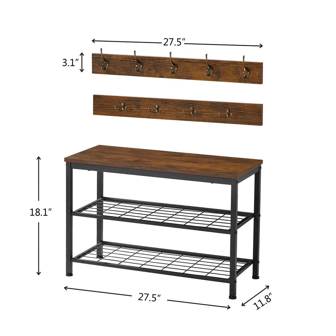 Coat Shoe Rack Bench Set,Entryway Shoe Rack Bench With Coat Hooks,Hall Tree Coat Rack Antique Brown Brown Primary Living Space American Design,American Traditional,Antique Metal & Wood Metal & Wood