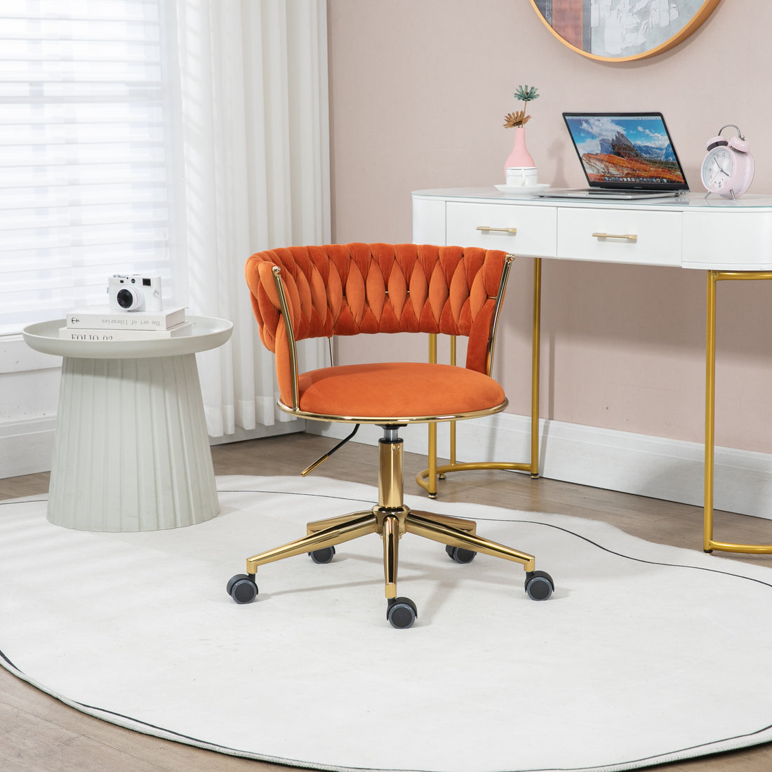 Coolmore Home Office Desk Chair, Vanity Chair, Modern Adjustable Home Computer Executive Chair Swivel Task Chair For Small Space, Living Room, Make Up, Studying Orange Polyester
