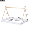 Full Size Tent Floor Bed With Triangle Structure, White Natural Full Box Spring Not Required White Wood Wood