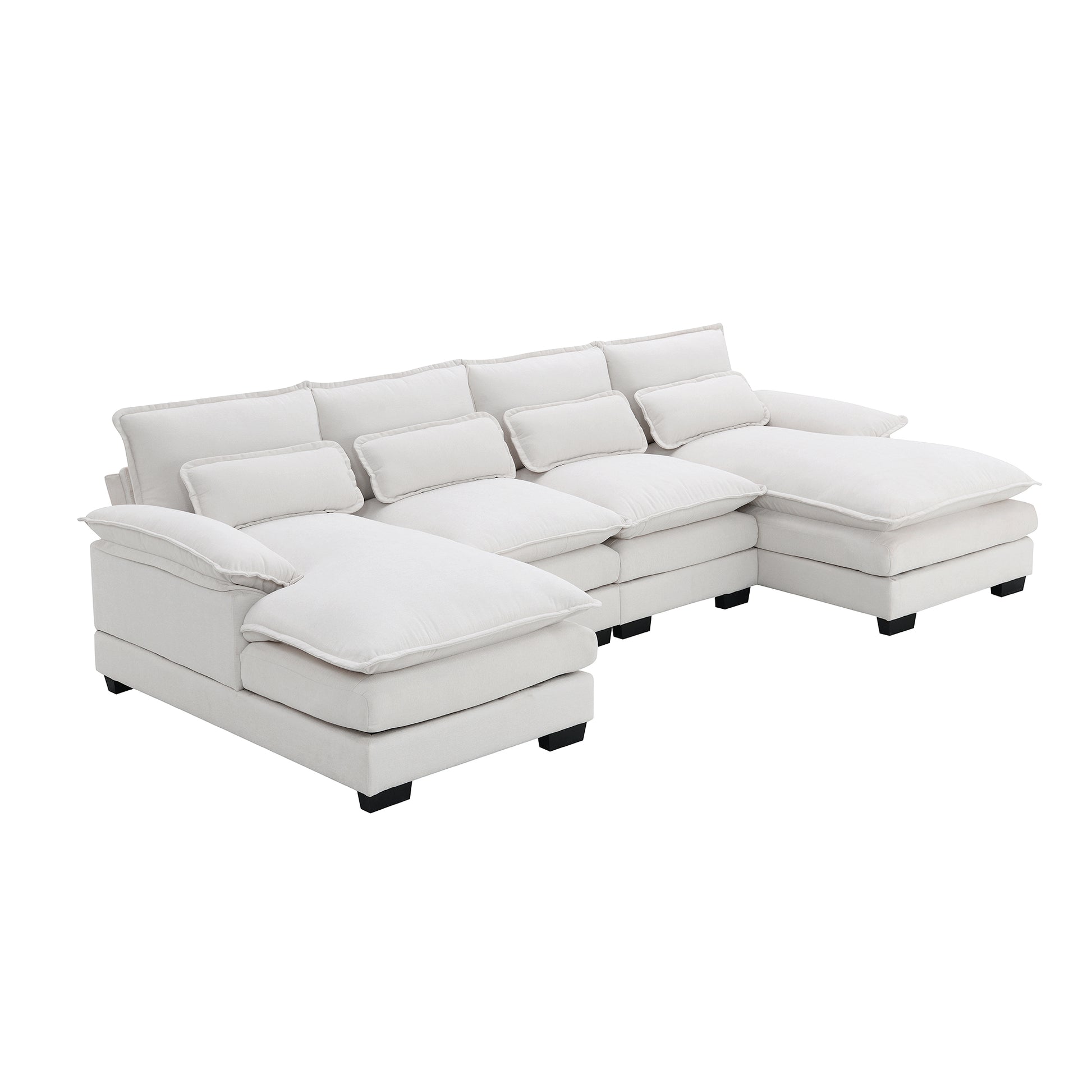 109.8*55.9" Modern U Shaped Sectional Sofa With Waist Pillows,6 Seat Upholstered Symmetrical Sofa Furniture,Sleeper Sofa Couch With Chaise Lounge For Living Room,Apartment,5 Color White Chenille 6 Seat