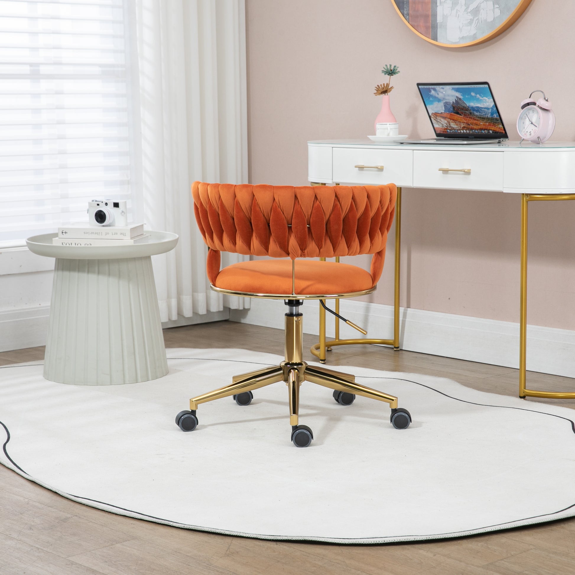 Coolmore Home Office Desk Chair, Vanity Chair, Modern Adjustable Home Computer Executive Chair Swivel Task Chair For Small Space, Living Room, Make Up, Studying Orange Polyester