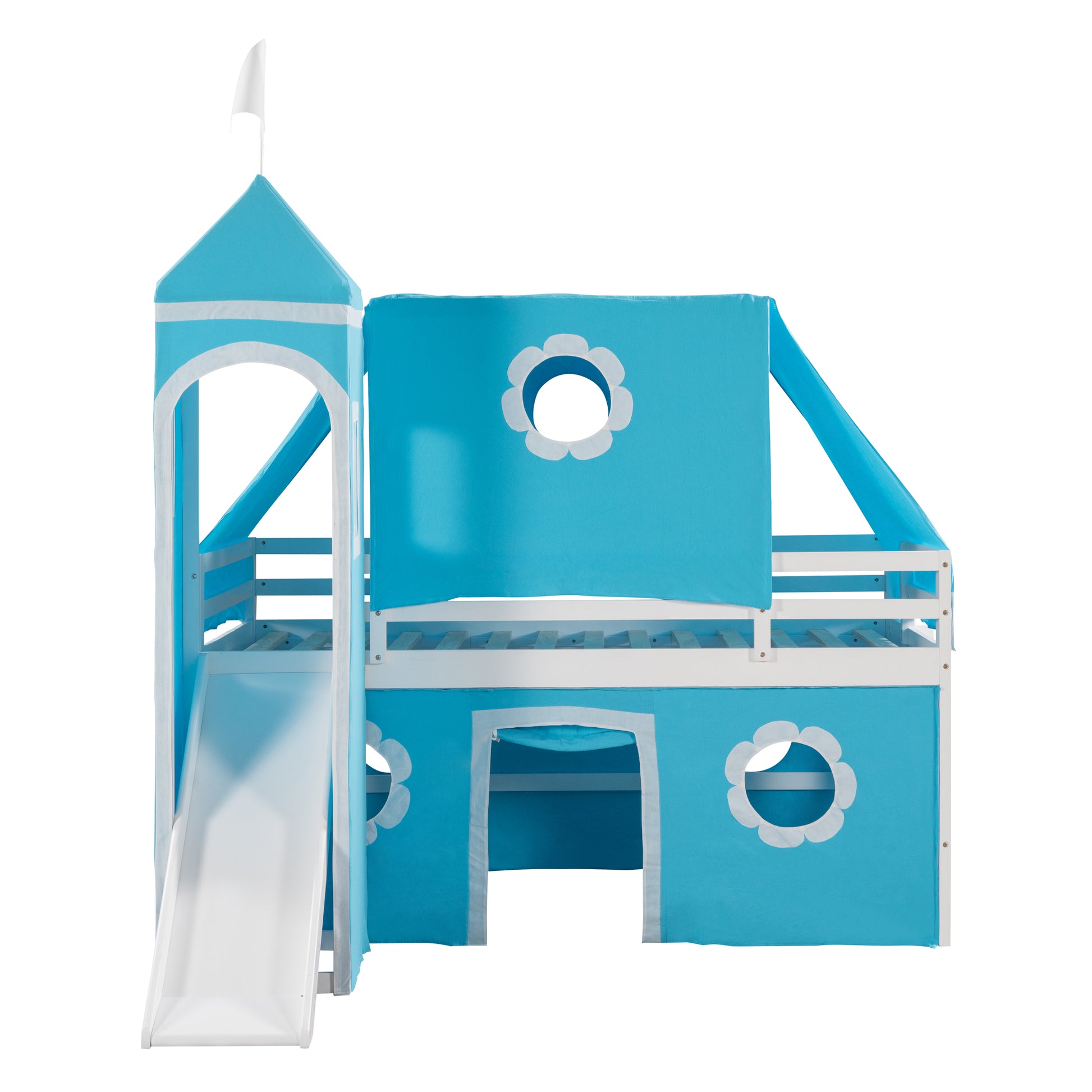 Twin Size Loft Bed With Slide Blue Tent And Tower Blue Twin Blue Solid Wood Mdf