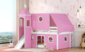 Full Size Loft Bed With Slide Pink Tent And Tower Pink Full Pink Solid Wood Mdf