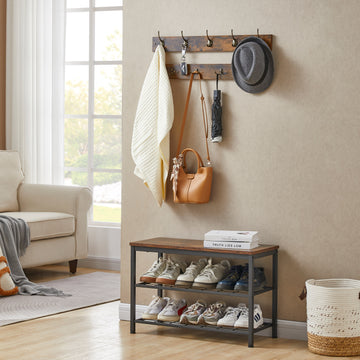 Coat Shoe Rack Bench Set,Entryway Shoe Rack Bench With Coat Hooks,Hall Tree Coat Rack Antique Brown Brown Primary Living Space American Design,American Traditional,Antique Metal & Wood Metal & Wood