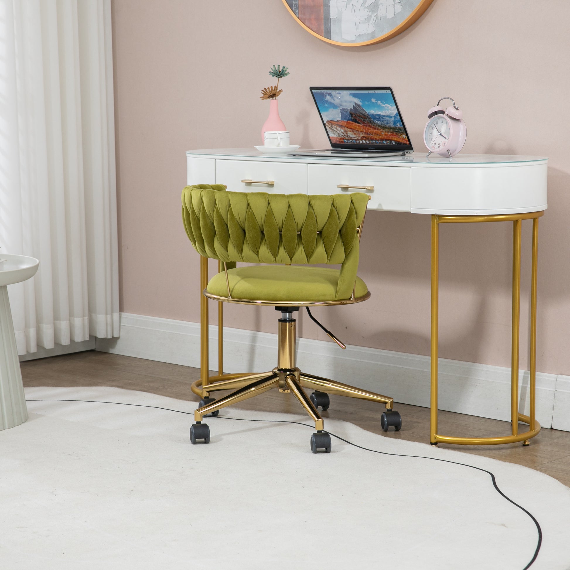 Coolmore Home Office Desk Chair, Vanity Chair, Modern Adjustable Home Computer Executive Chair Swivel Task Chair For Small Space, Living Room, Make Up, Studying Olive Polyester