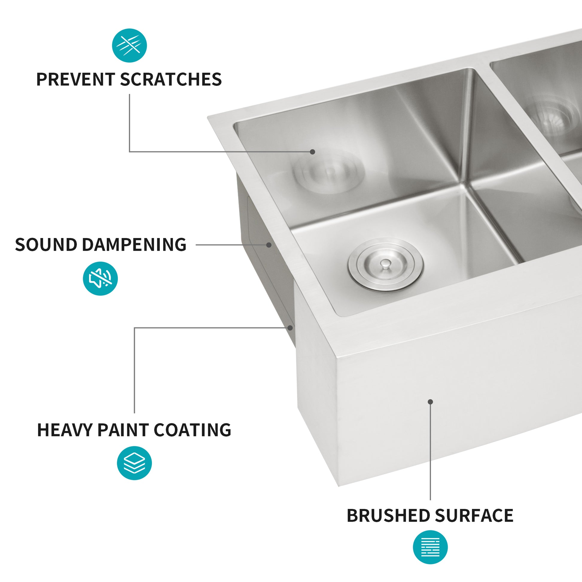 Double Bowl 50 50 Farmhouse Sink 33"X21"X10" Stainless Steel Apron Front Kitchen Sink 16 Gauge With Two 10" Deep Basin Brushed Nickel Stainless Steel