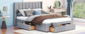 Queen Size Upholstered Platform Bed With One Large Drawer In The Footboard And Drawer On Each Side,Gray Box Spring Not Required Queen Gray Wood Bedroom Bed Frame Linen Upholstered