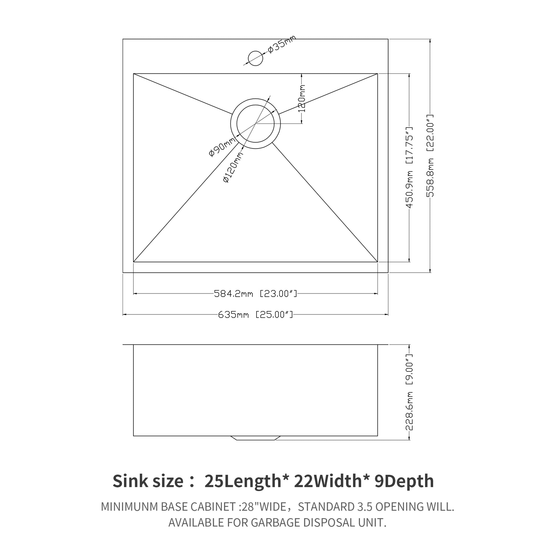 25X22X9 Inch Kitchen Sink Drop In 18 Gauge Stainless Steel 25" Single Bowl Topmount Kitchen Sink Basin Brushed Nickel Stainless Steel