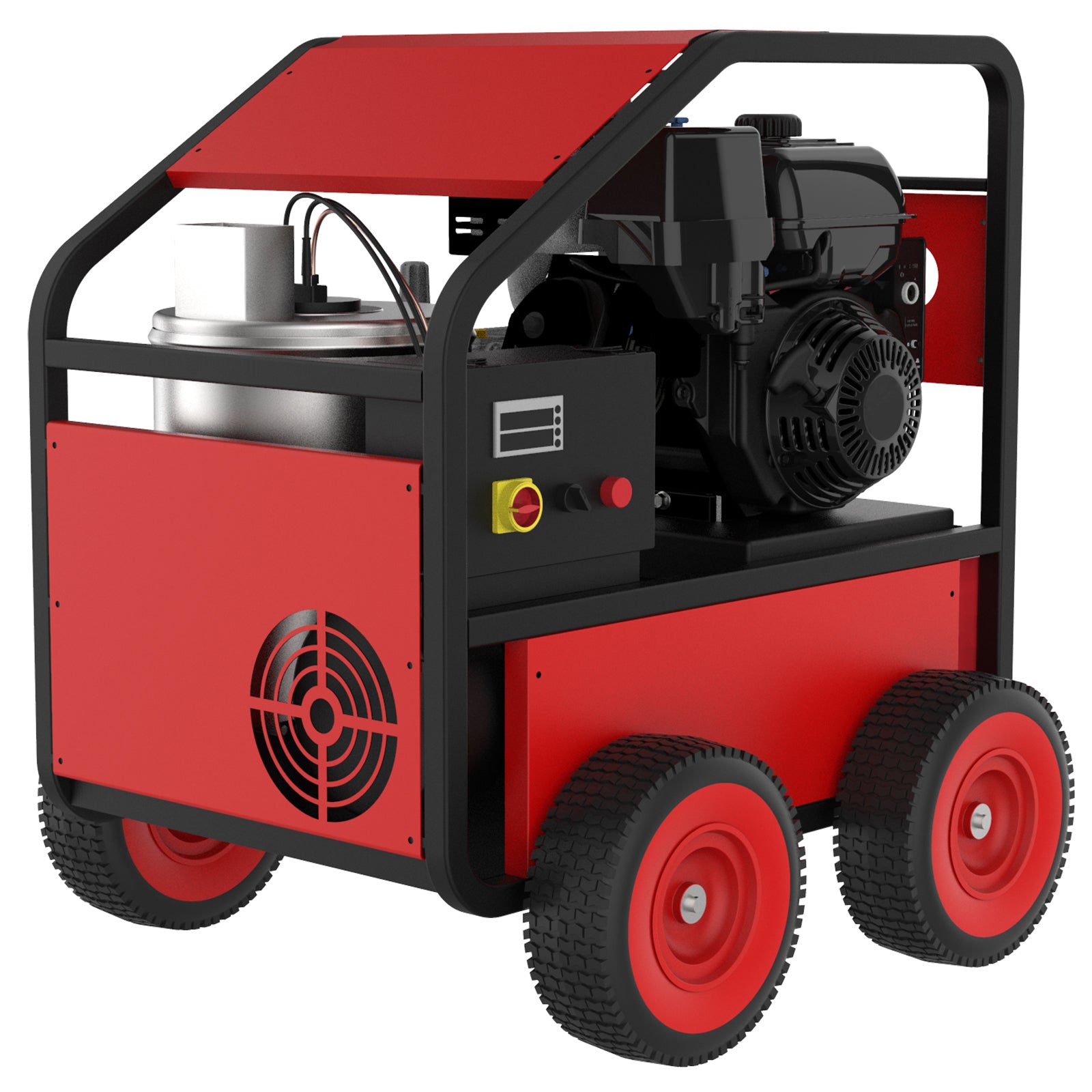 Hot Water Pressure Washer Commercial Movable Gasoline Engine 4 Gpm, 4000 Psi, Electric Start Red Aluminium