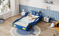 Wooden Race Car Bed,Car Shaped Platform Twin Bed With Wheels For Teens,Blue & Yellow Blue Mdf