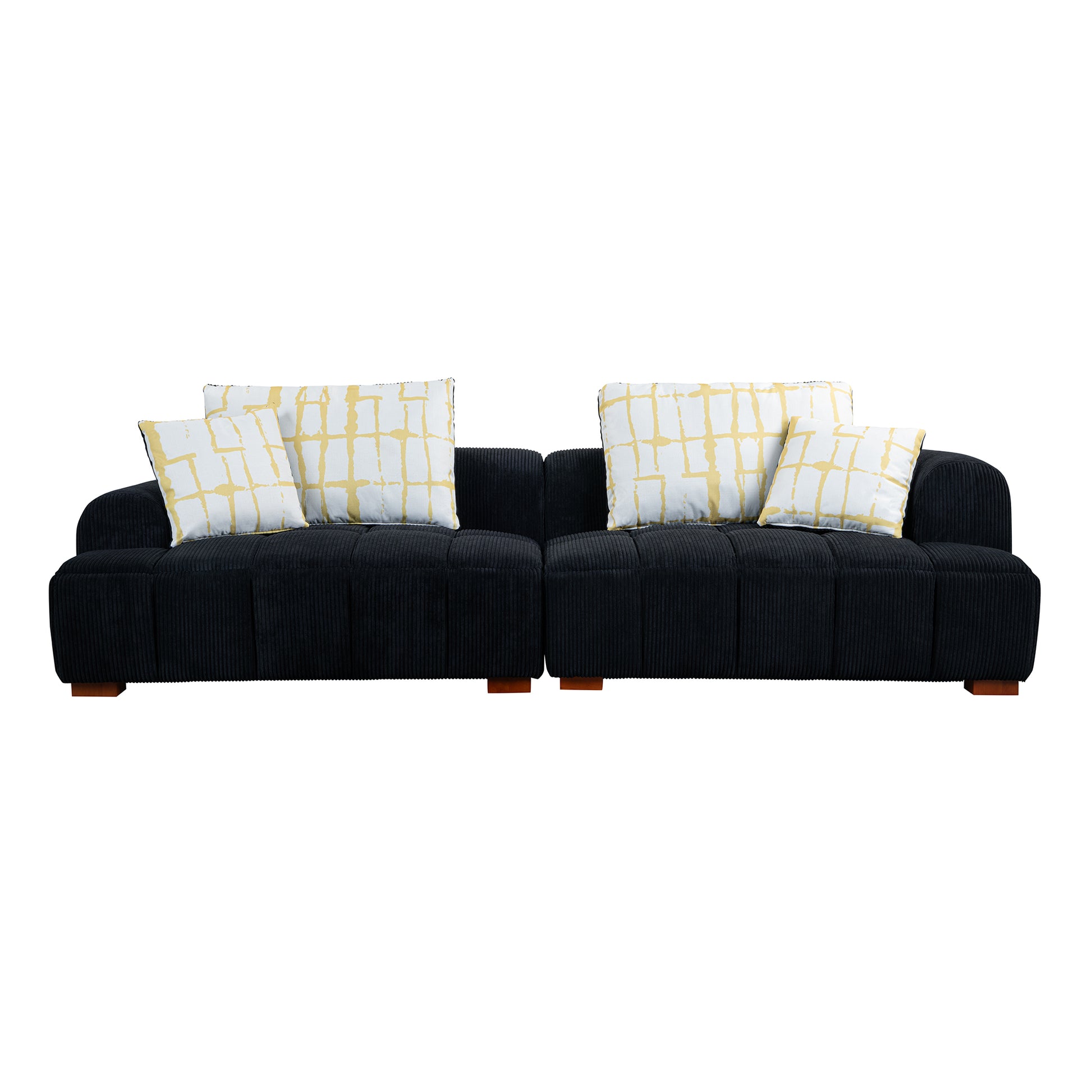 103.9" Modern Couch Corduroy Fabric Comfy Sofa With Rubber Wood Legs, 4 Pillows For Living Room, Bedroom, Office, Black Black Corduroy 2 Seat