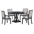 Retro 5 Piece Dining Set Extendable Round Table And 4 Chairs For Kitchen Dining Room Black Oak Black Mdf