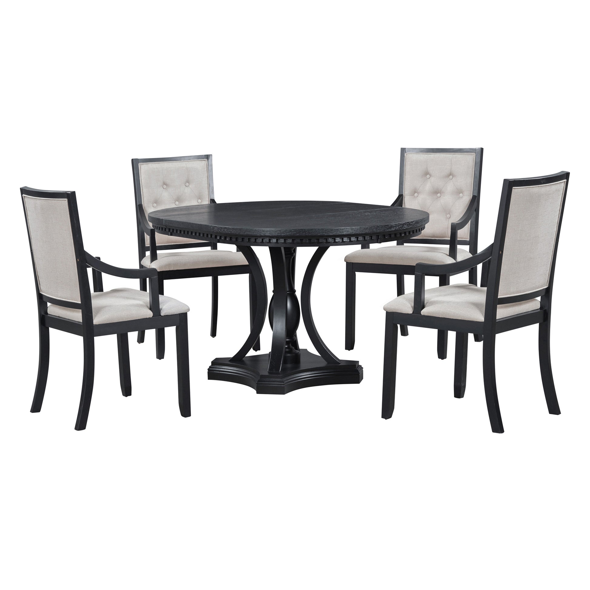 Retro 5 Piece Dining Set Extendable Round Table And 4 Chairs For Kitchen Dining Room Black Oak Black Mdf
