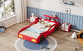 Wooden Race Car Bed,Car Shaped Platform Twin Bed With Wheels For Teens,Red & Yellow Red Mdf